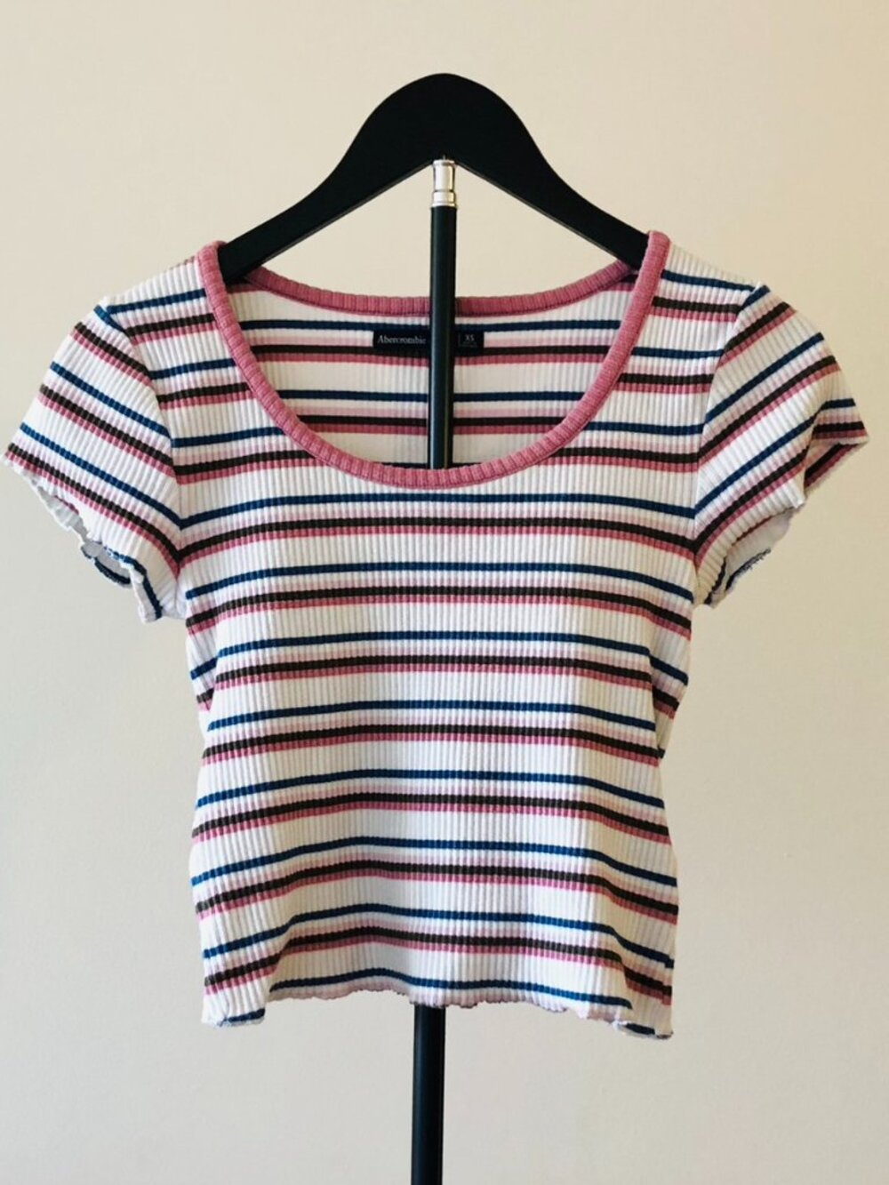 Abercrombie & Fitch Striped Round Neck Crop Top Short Sleeve Fits Small Size XS